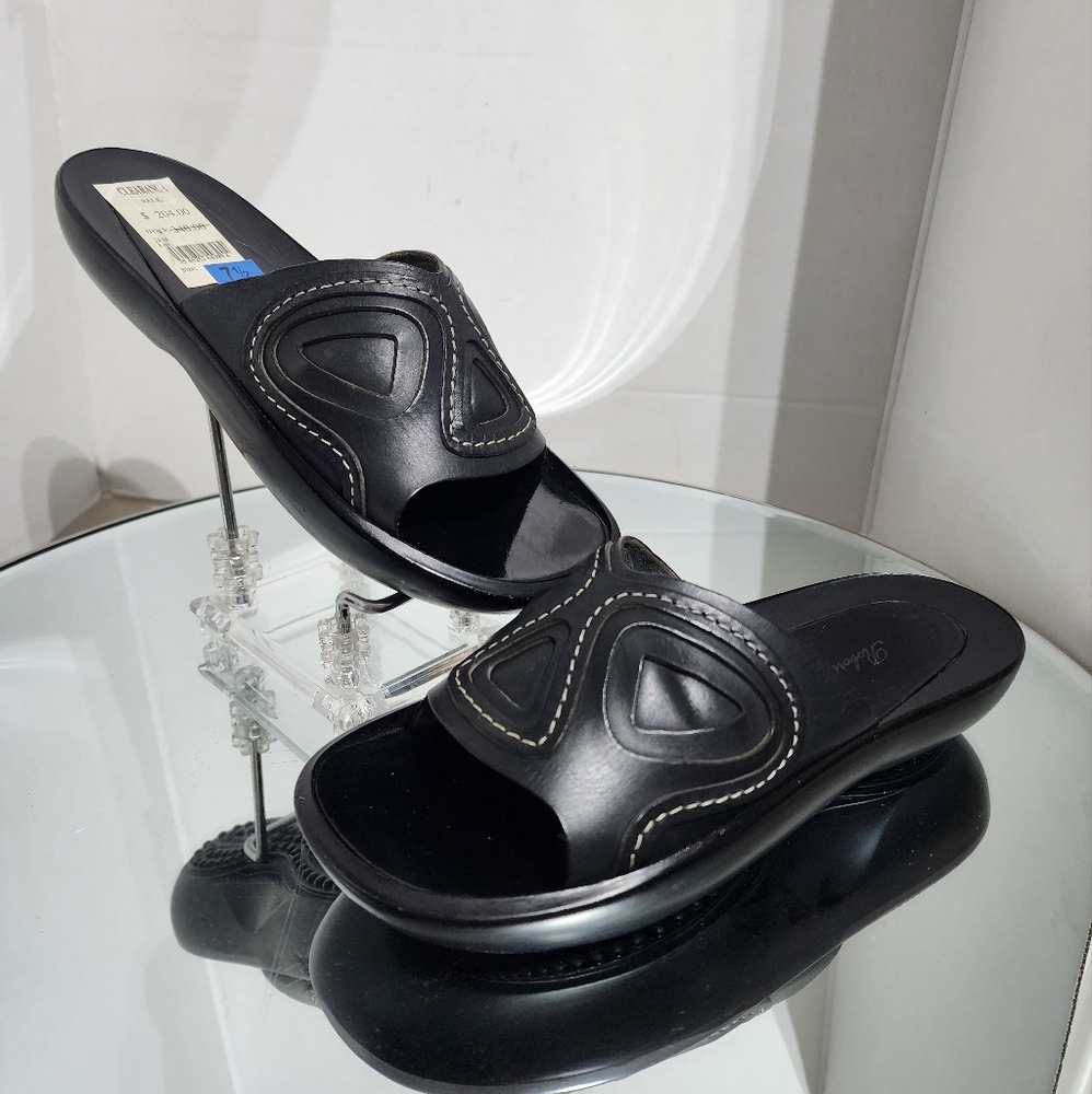 Robert Clergeri Black Leather Platform Sandals Size 7.5